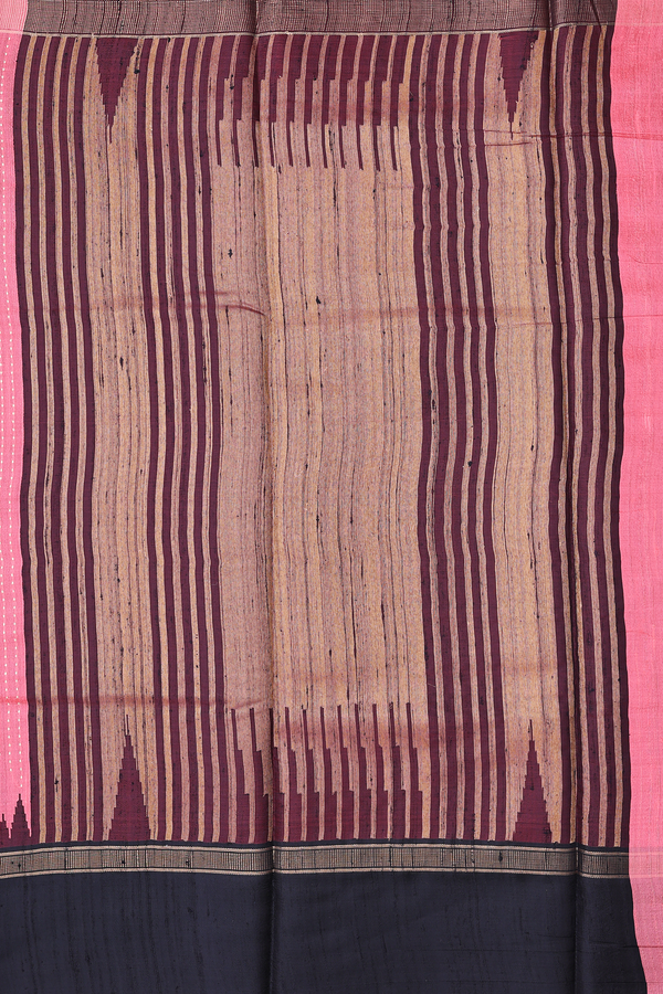 Jute Saree In Peachy Pink With Threadwork Design