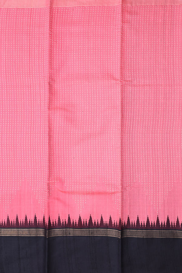 Jute Saree In Peachy Pink With Threadwork Design