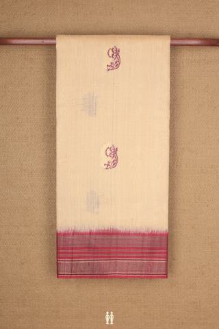 Jute Saree In Cream Color With Floral Zari Motifs