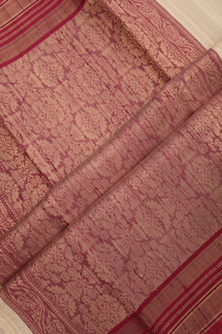 Jute Saree In Cream Color With Floral Zari Motifs