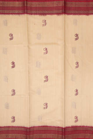 Jute Saree In Cream Color With Floral Zari Motifs