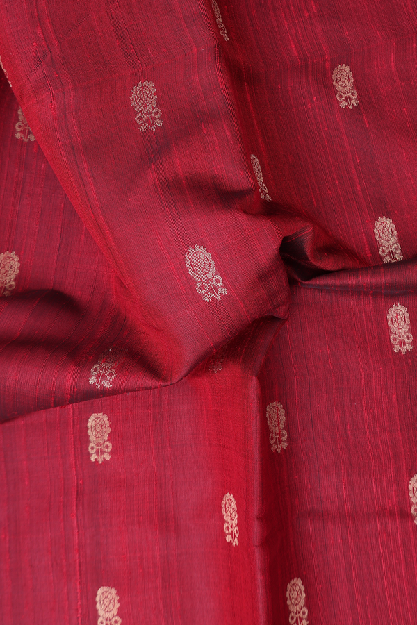 Jute Saree In Crimson Red With Floral Buttas