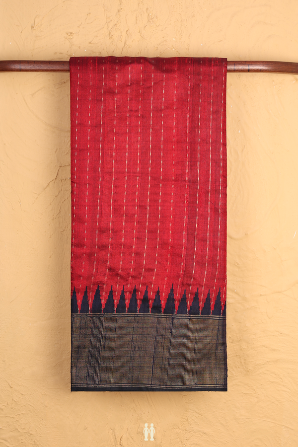 Jute Saree In Crimson Red With Stripes Design