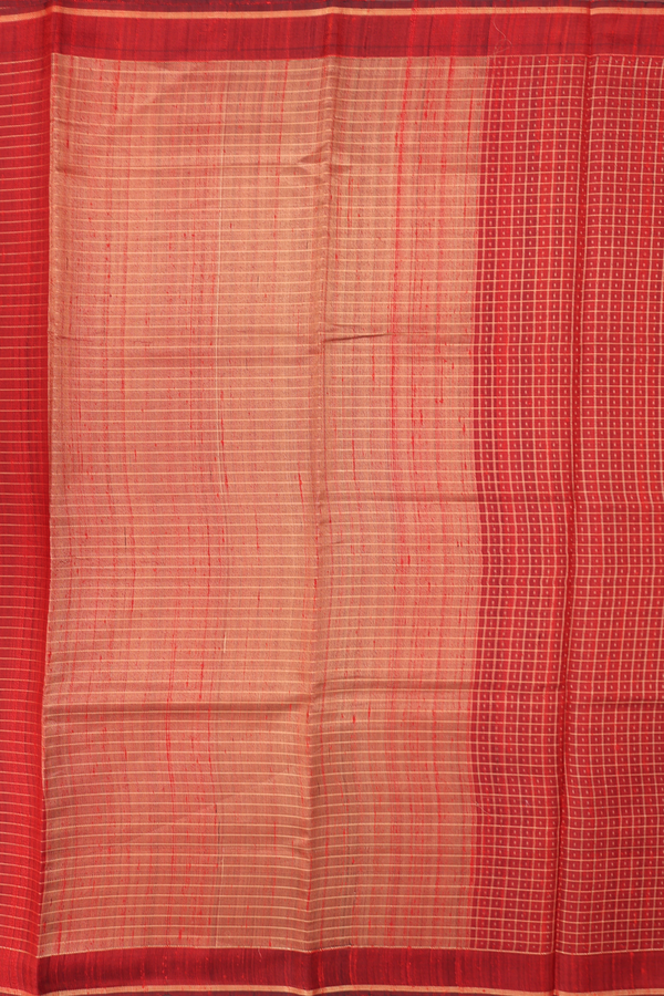 Jute Saree In Crimson Red With Checks Design