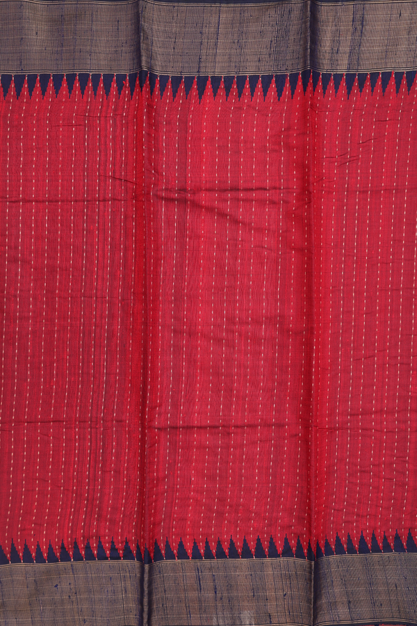 Jute Saree In Crimson Red With Stripes Design