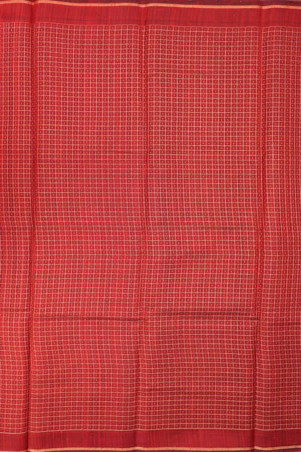 Jute Saree In Crimson Red With Checks Design