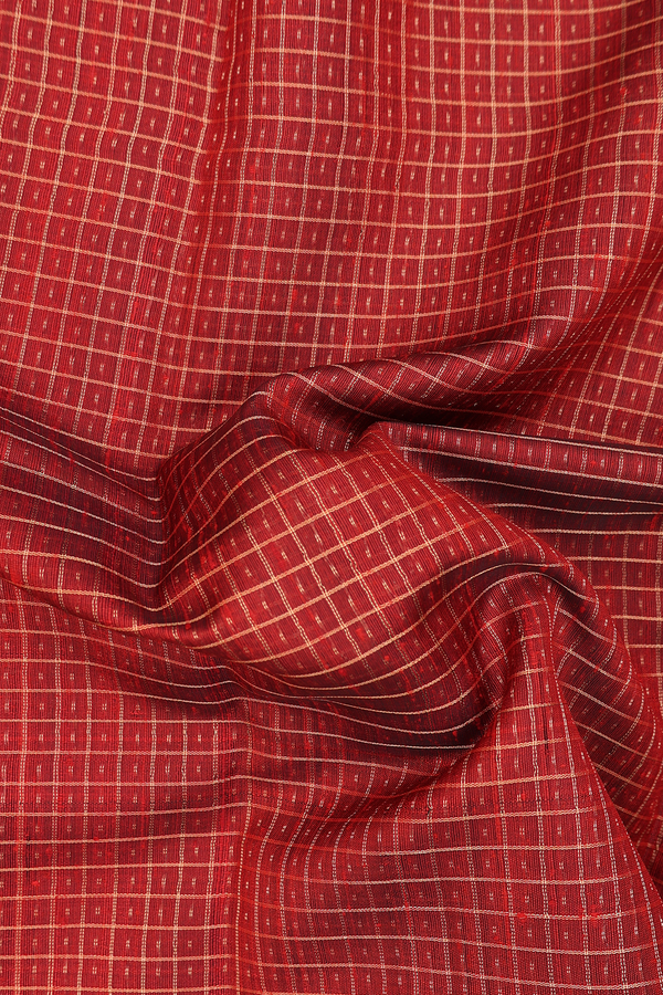 Jute Saree In Crimson Red With Checks Design