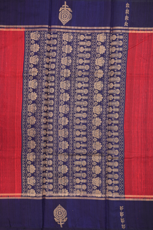 Jute Saree In Crimson Red With Zari Buttas