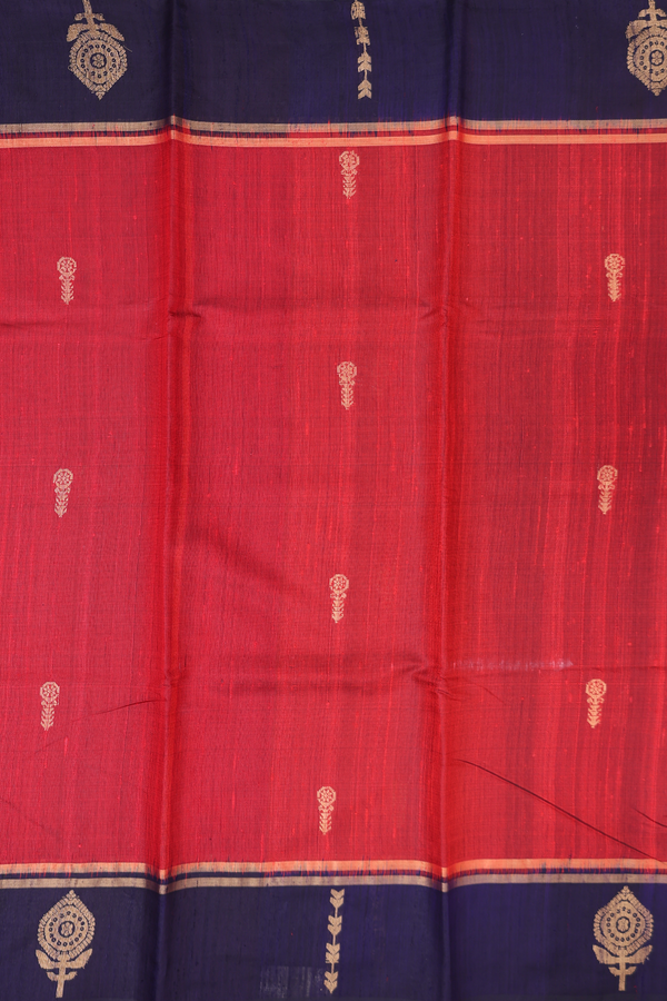 Jute Saree In Crimson Red With Zari Buttas