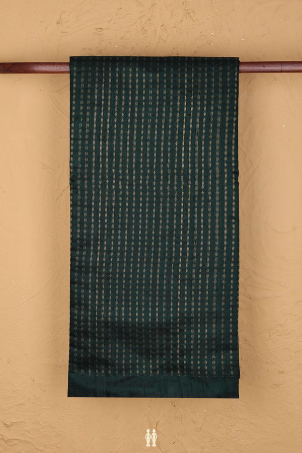 Jute Saree In Dark Green With Stripes Design
