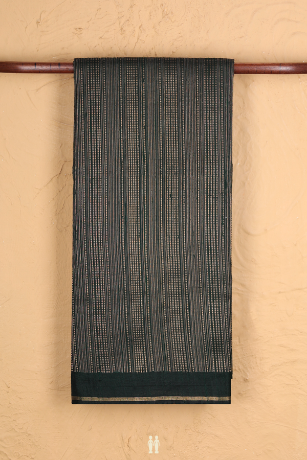 Jute Saree In Dark Green With Stripes Design