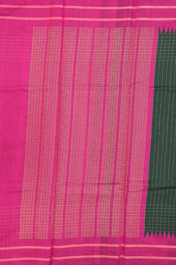 Jute Saree In Dark Green With Stripes Design