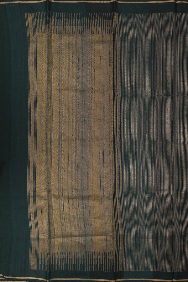 Jute Saree In Dark Green With Stripes Design