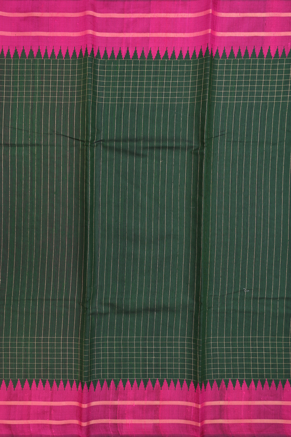 Jute Saree In Dark Green With Stripes Design