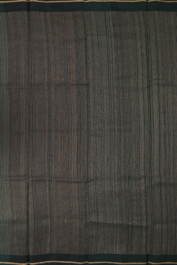 Jute Saree In Dark Green With Stripes Design