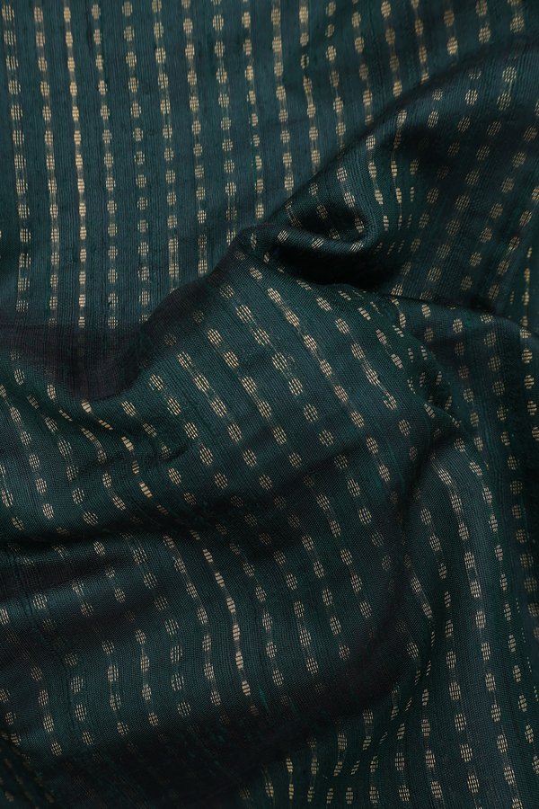 Jute Saree In Dark Green With Stripes Design