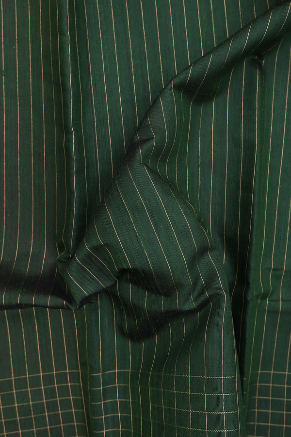 Jute Saree In Dark Green With Stripes Design