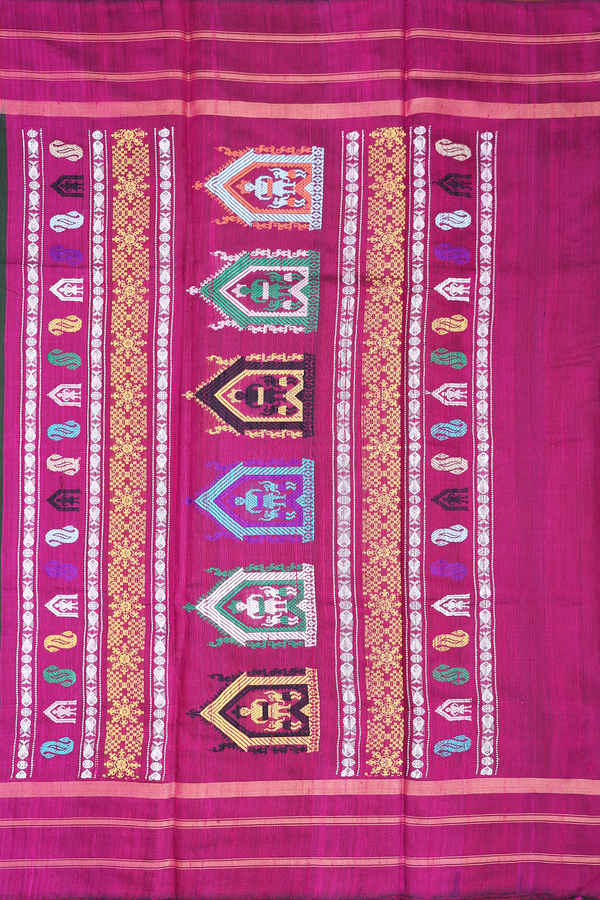 Jute Saree In Dark Green With Threadwork Buttas