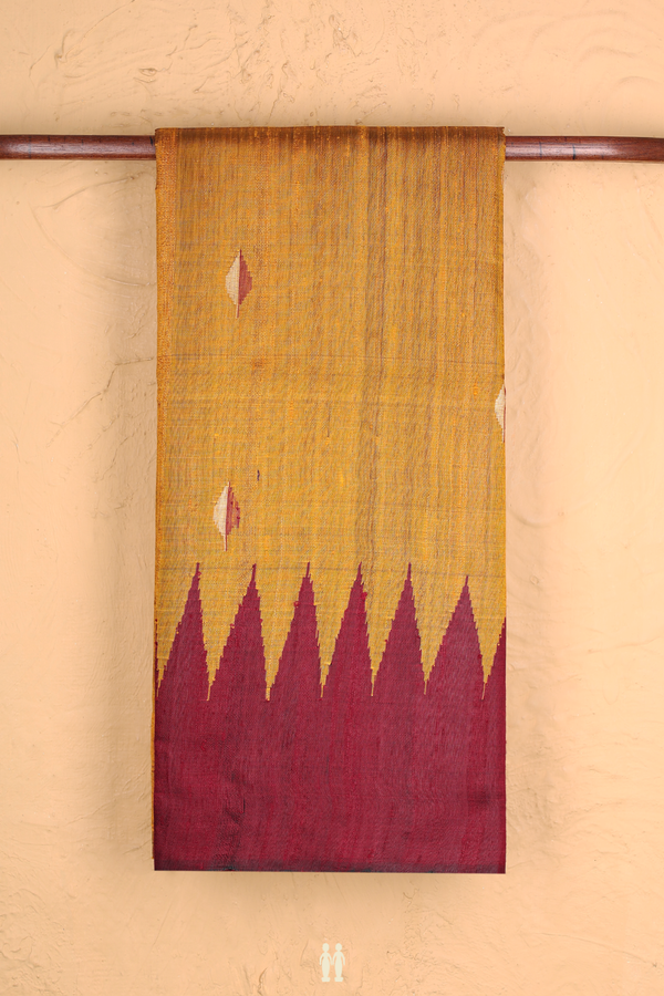Jute Saree In Dark Orange With Leaf Buttas