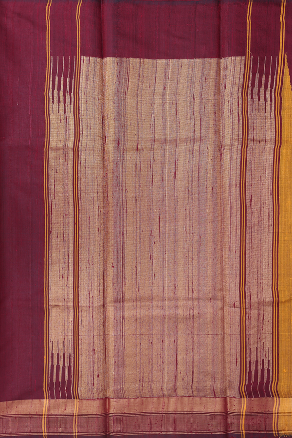 Jute Saree In Dark Orange With Leaf Buttas