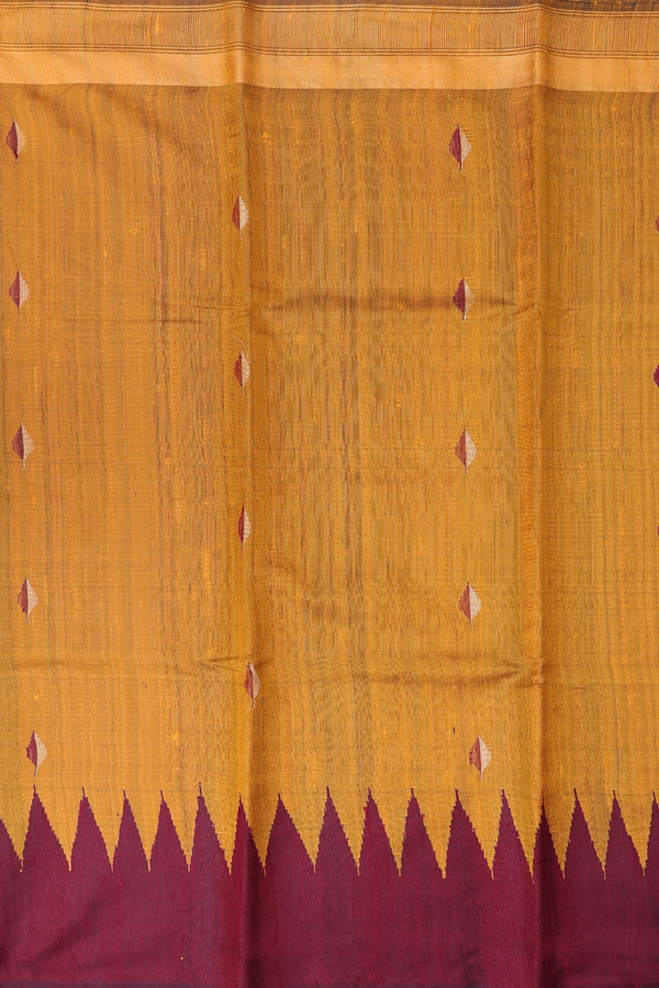 Jute Saree In Dark Orange With Leaf Buttas