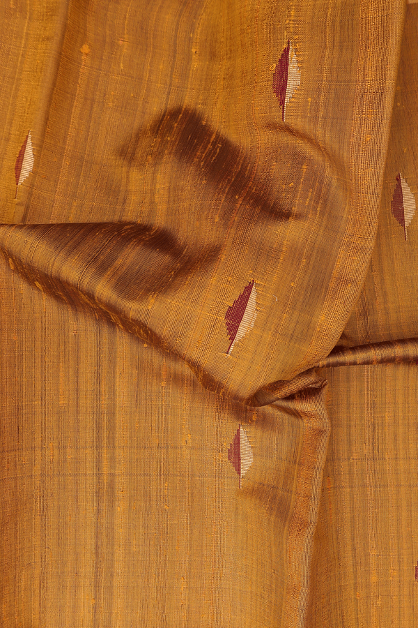 Jute Saree In Dark Orange With Leaf Buttas