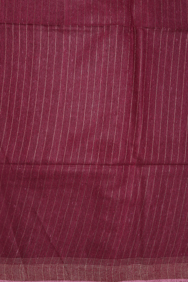Jute Saree In Deep Mulberry With Threadwork Design