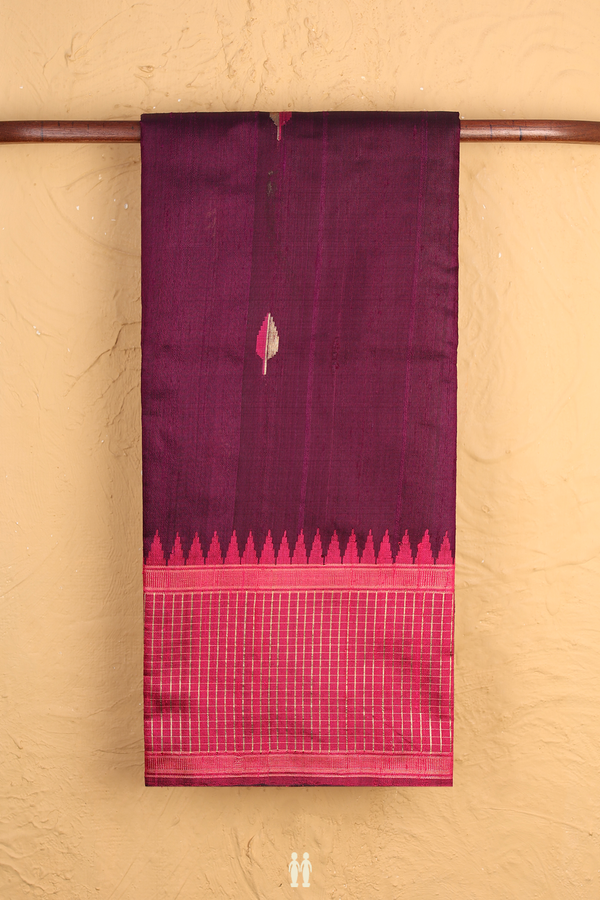 Jute Saree In Deep Purple With Leaf Buttas