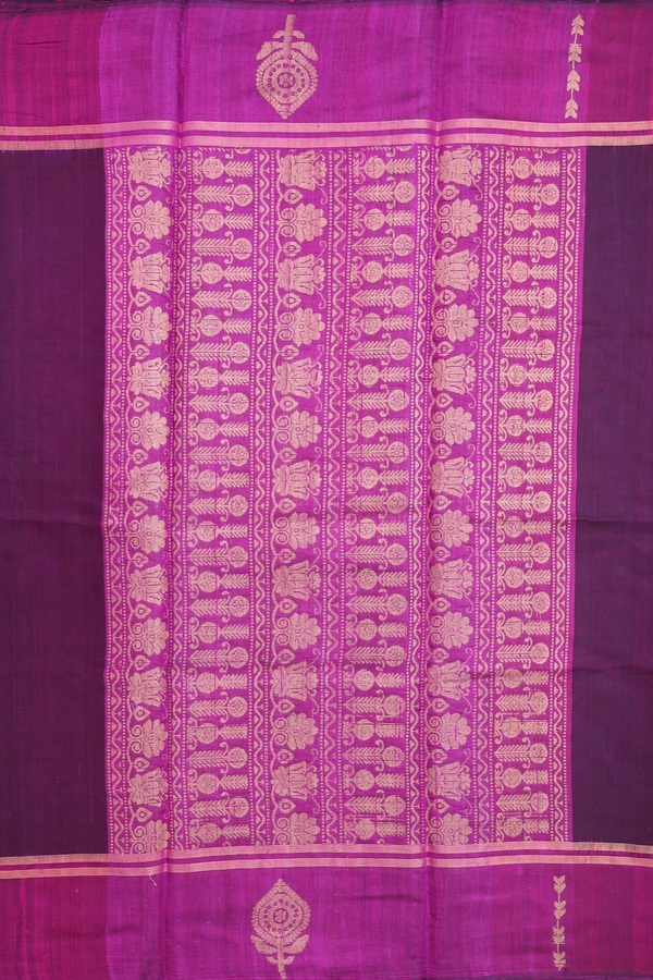 Jute Saree In Deep Purple With Zari Buttas