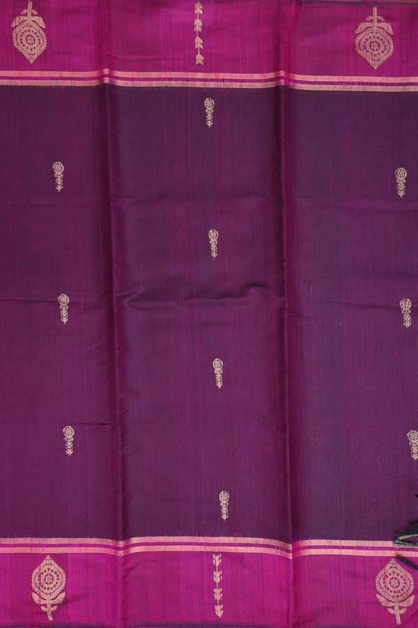 Jute Saree In Deep Purple With Zari Buttas