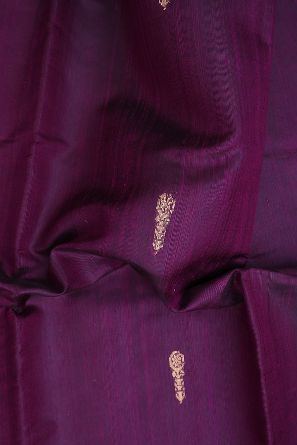 Jute Saree In Deep Purple With Zari Buttas