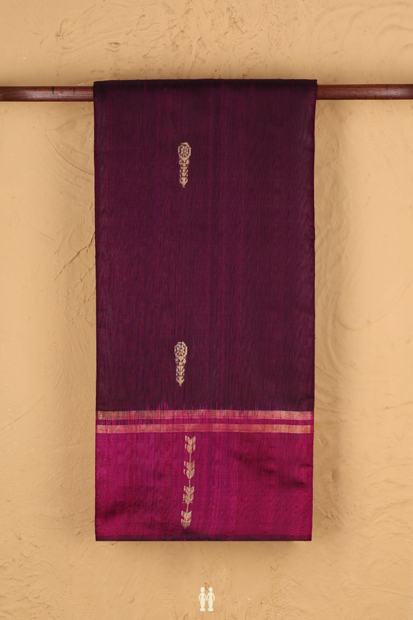 Jute Saree In Deep Purple With Zari Buttas
