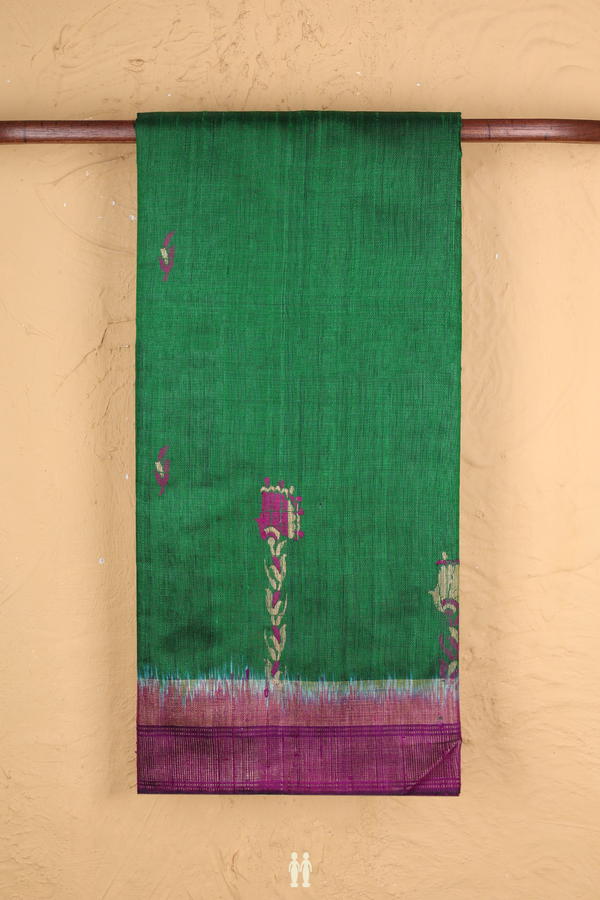 Jute Saree In Emerald Green With Allover Buttas