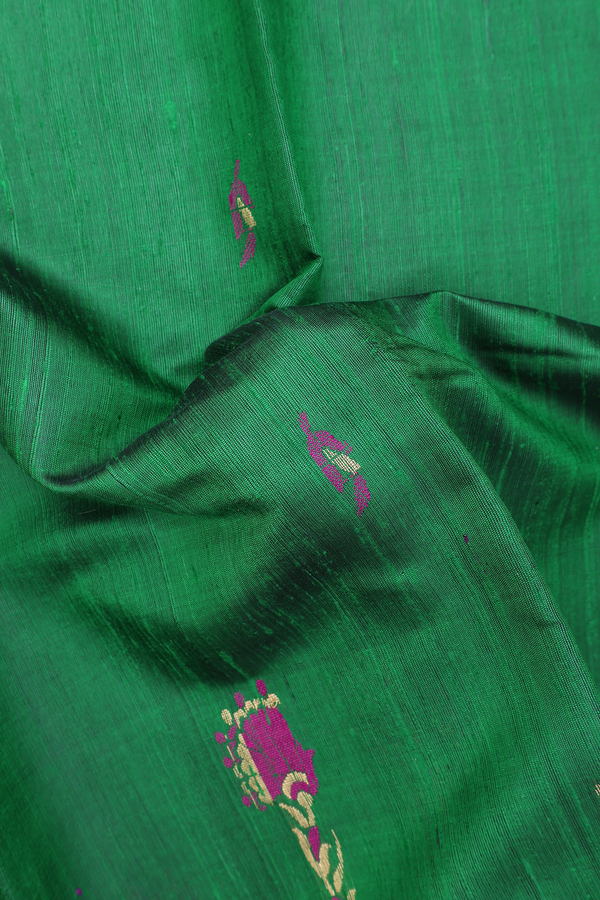 Jute Saree In Emerald Green With Allover Buttas