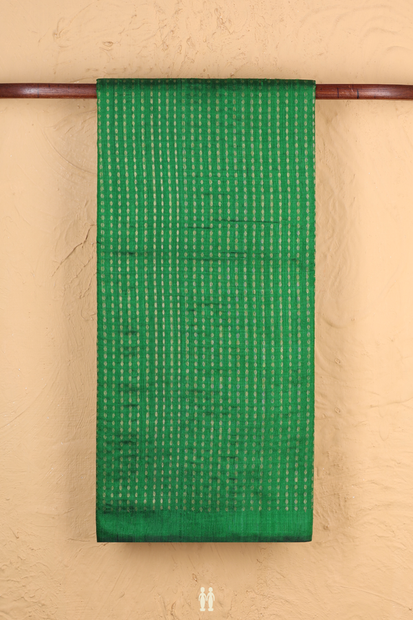 Jute Saree In Emerald Green With Stripes Design