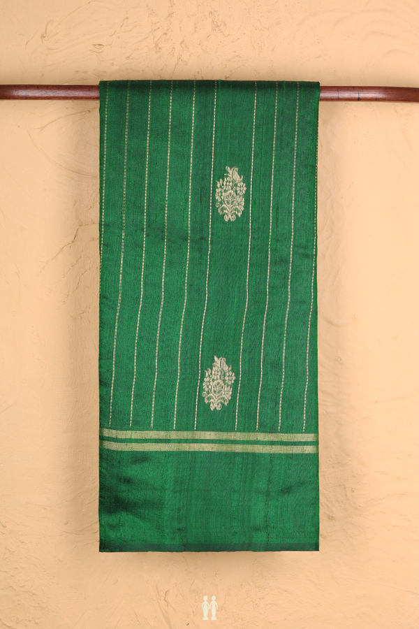 Jute Saree In Emerald Green With Stripes Design