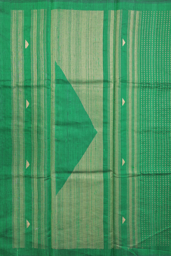 Jute Saree In Emerald Green With Stripes Design