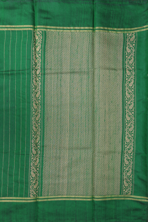 Jute Saree In Emerald Green With Stripes Design