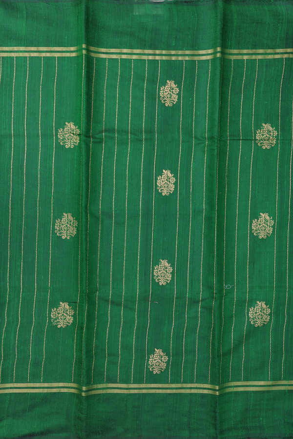 Jute Saree In Emerald Green With Stripes Design