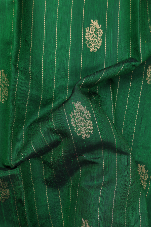 Jute Saree In Emerald Green With Stripes Design