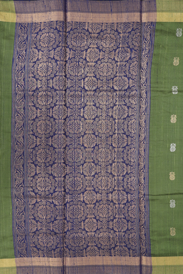 Jute Saree In Fern Green With Floral Buttas