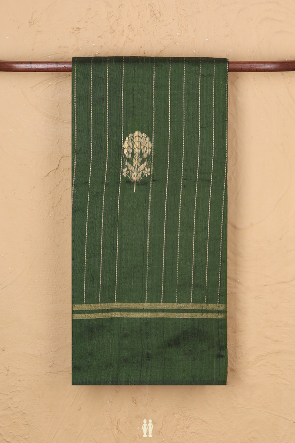 Jute Saree In Fern Green With Stripes Design