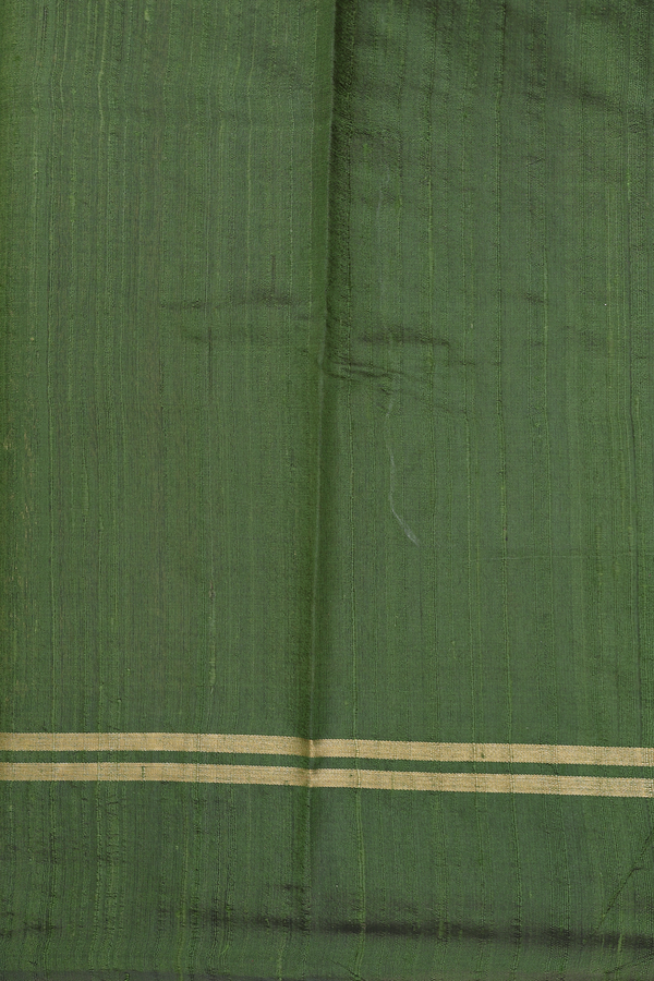 Jute Saree In Fern Green With Stripes Design