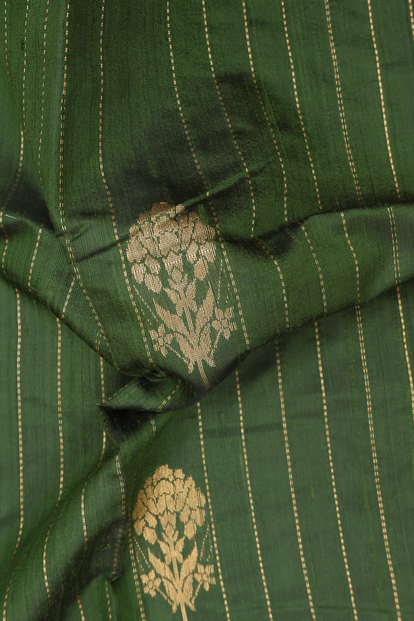 Jute Saree In Fern Green With Stripes Design