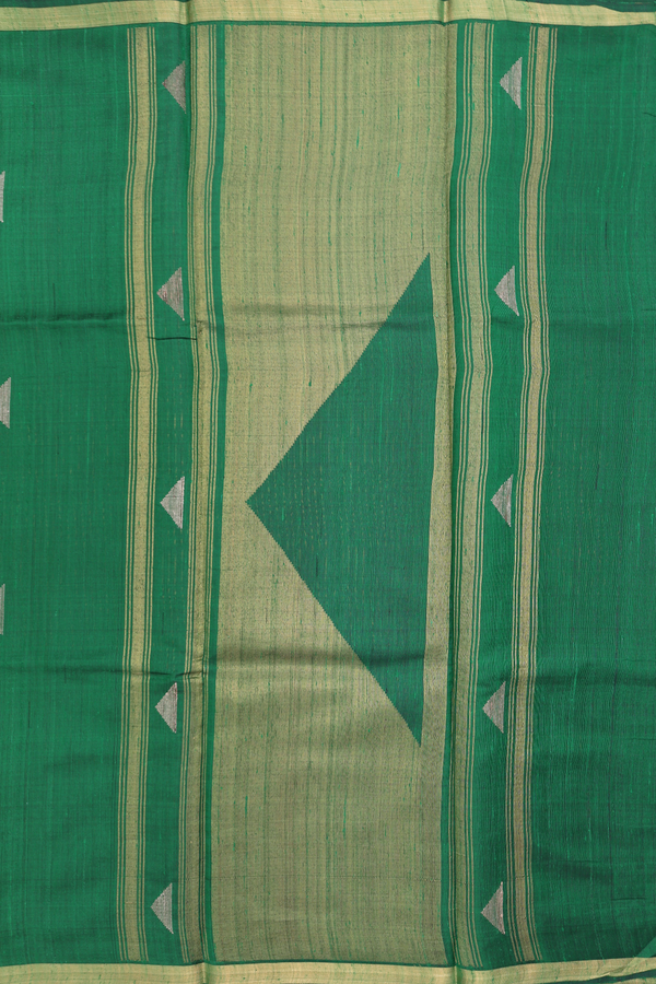 Jute Saree In Forest Green With Threadwork Buttas