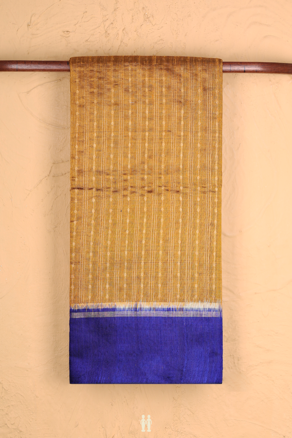 Jute Saree In Golden Brown With Stripes Design