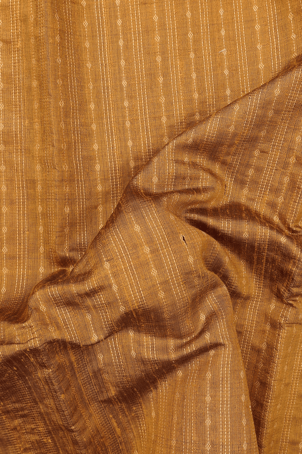 Jute Saree In Golden Brown With Stripes Design