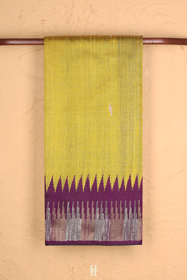 Jute Saree In Dark Yellow With Threadwork Buttas