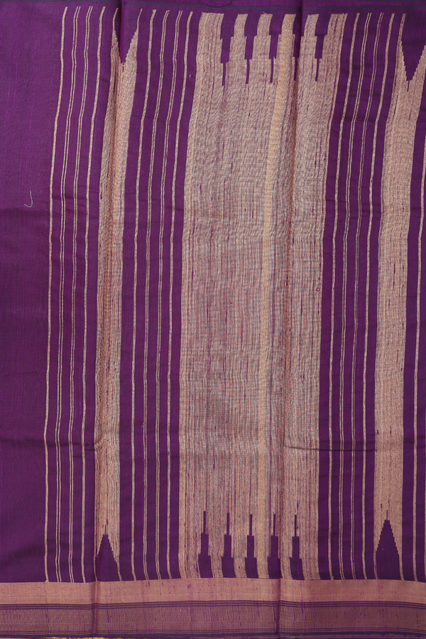 Jute Saree In Dark Yellow With Threadwork Buttas