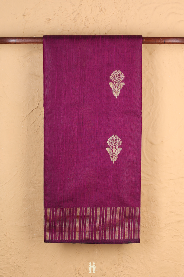 Jute Saree In Grape Purple With Floral Motifs